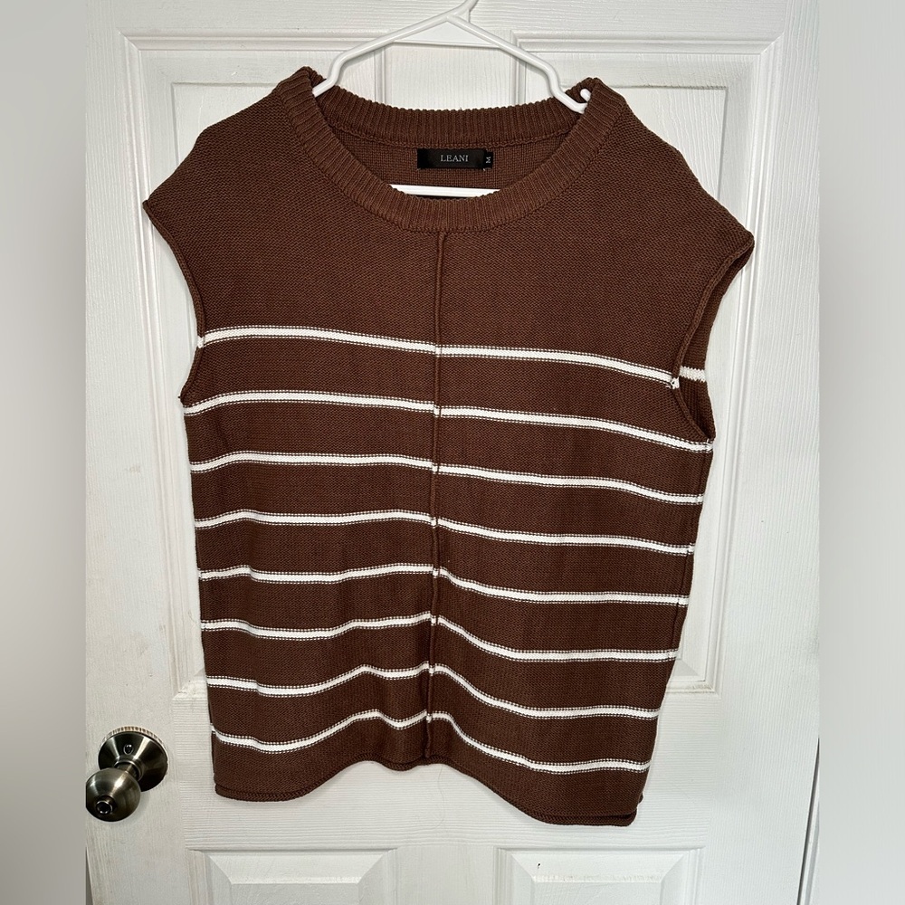 Women’s Leani Brown Striped Pullover Knitted Sleeveless Sweater Medium